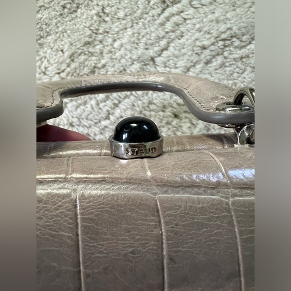 EUC $325 Staud Kenny Small Crocodile Croc Bag Tan Beige Evening French Grey - Picture 6 of 11